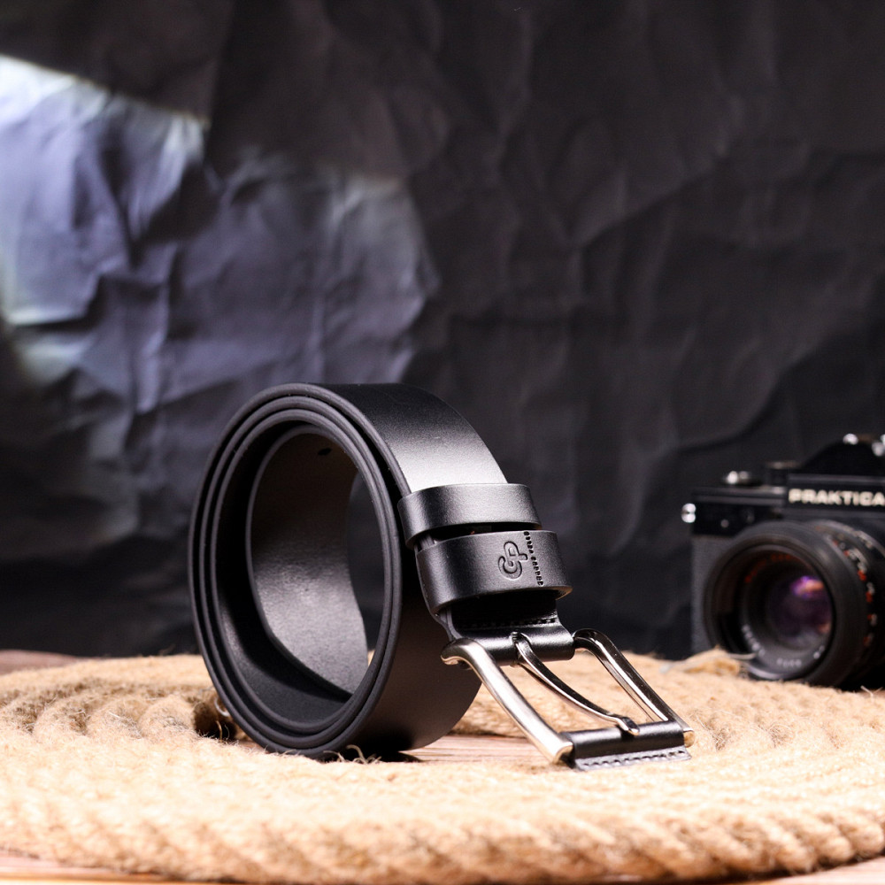 Добротный ремень для мужчин из натуральной кожи Grande Pelle 21466 Черный Киев - изображение 8