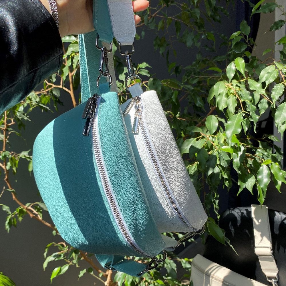 Бананка жіноча з натуральної шкіри , поясна сумка класична повсякденна бірюзаMasterSem Київ - фото 1