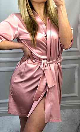 Халат жіночий шовковий під пояс Пудровий S Харків