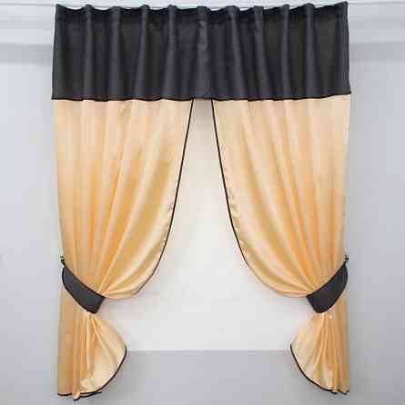 Кухонные шторы VR-Textil № 073к с ламбрекеном и подхватами персиковый с графитовым 270х170 см (52-0199) Киев