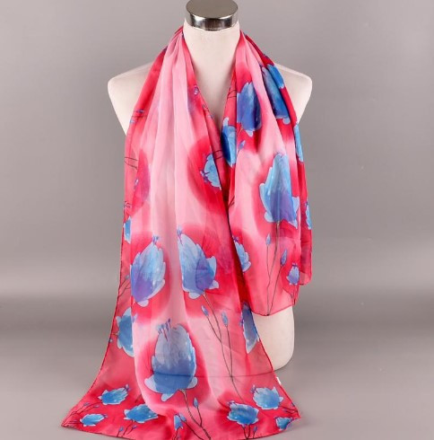 Жіночий шифоновий шарф рожевий в квіточки - розмір приблизно 150*48см Київ - фото 1