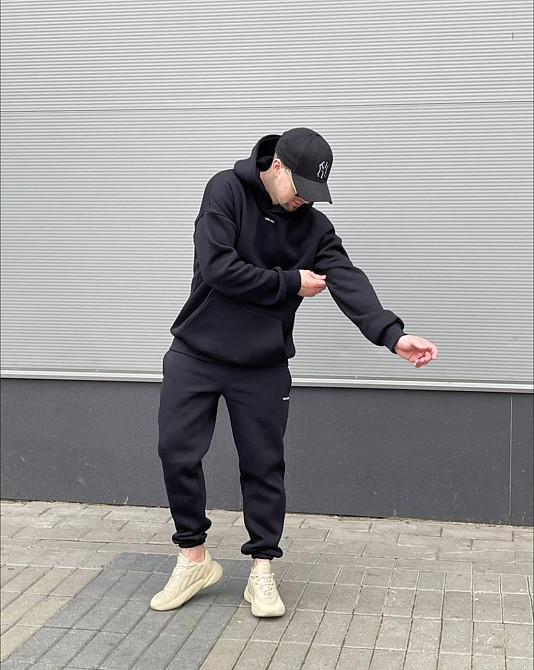 Стильний чоловічий теплий костюм-двійка тринитка на флісі Чорний, 50/52 Одеса - фото 1