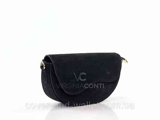 Стильна жіноча сумка крос-боді з натуральної замши в чорному кольорі Virginia Conti Київ