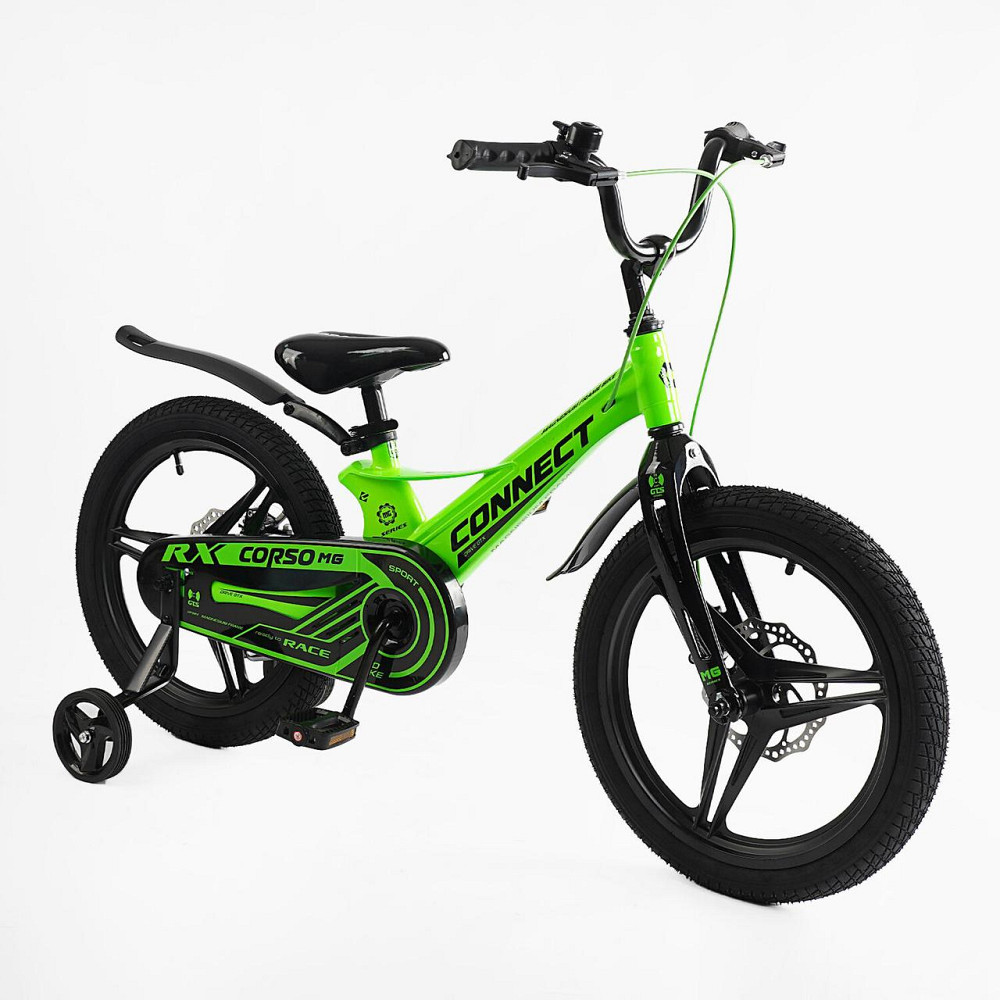 Велосипед Corso CONNECT двоколісний магнієва рама 18 дюймів з додатковими колесами Зелений (MG-18105) Чернигов - изображение 1