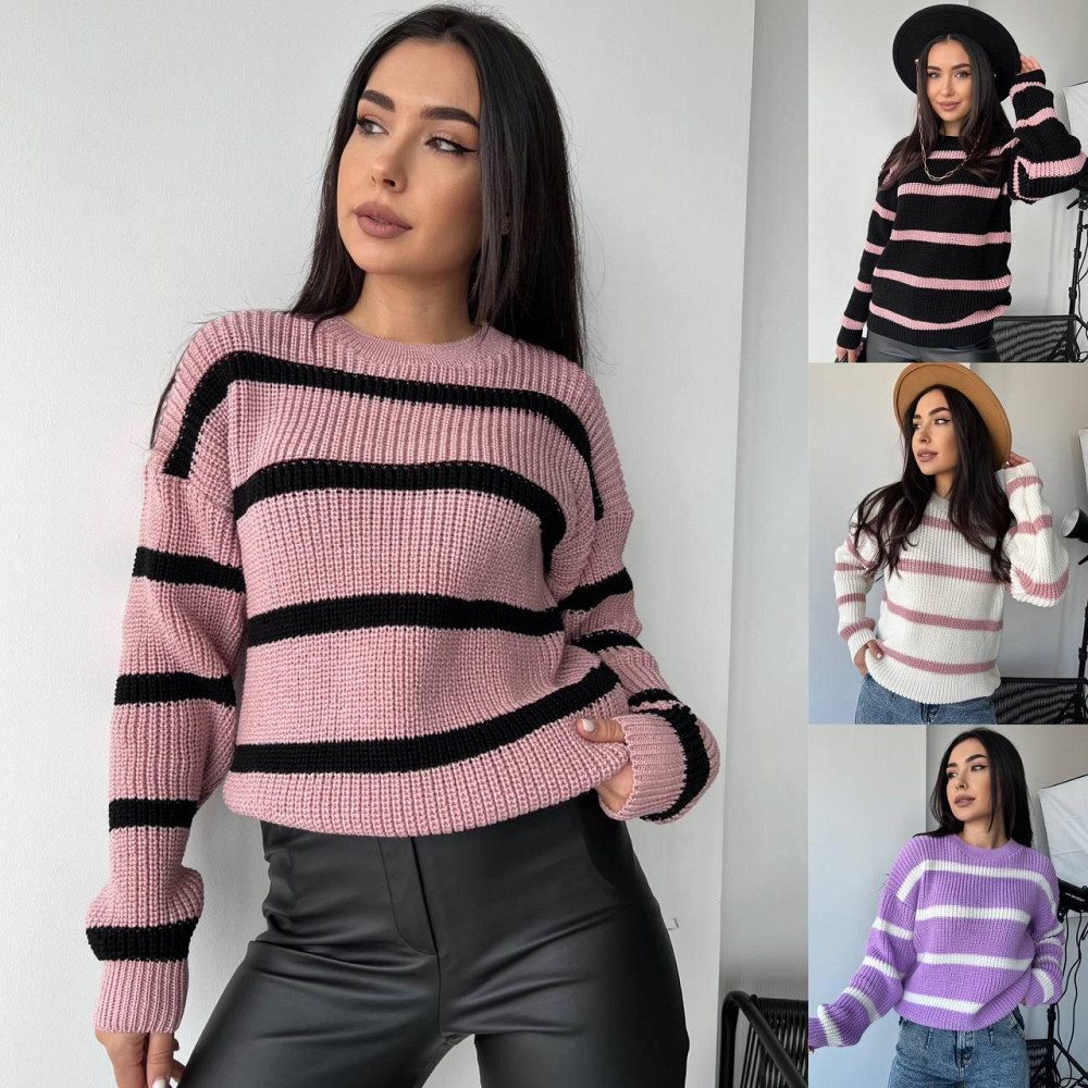 Жіночий стильний в'язаний светр зі смугами.  42-48р Київ - фото 3