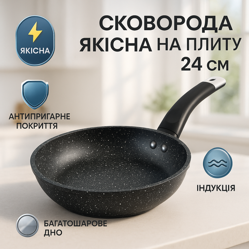 Сковорода кухонна для кухні UNIQUE UN-5135 24 см, Сковорода зручна для кухні кухаря MX-32 Львів - фото 12
