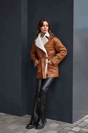 Женская стильная двубортная дубленка под пояс Кемел, 42/44 Одесса