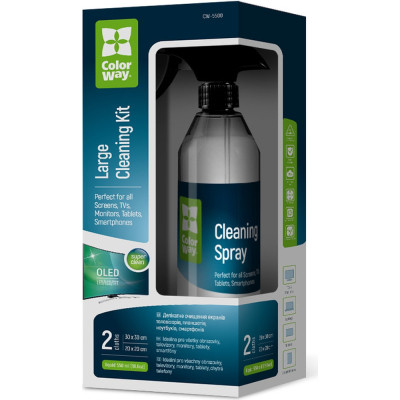 Спрей для очистки ColorWay Cleaning Kit, Large, OLED/LED/LCD/TFT, 550ml, microfibre*2 (CW-5500) Винница - изображение 1