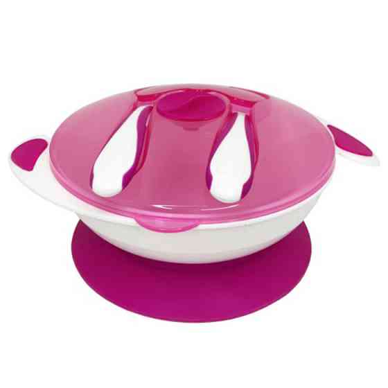 Тарілка на присосці з ложкою та виделкою MGZ-0109(Crimson) 350 мл Вінниця