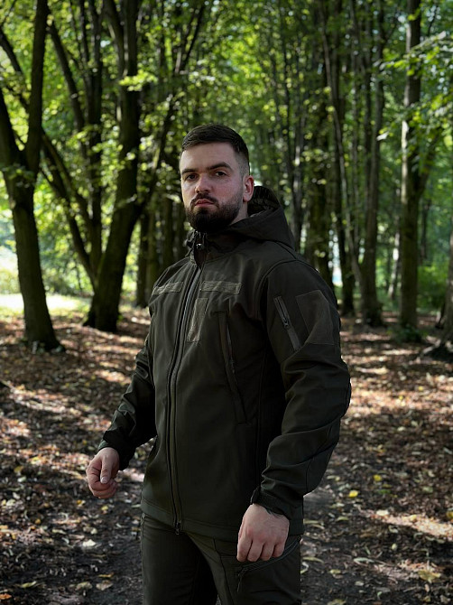 Тактический демисезонный мужской костюм soft shell оливковый, военная форма софт шелл с молнией Львов - изображение 5