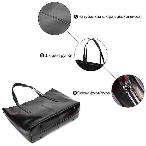 Функциональная сумка шоппер из натуральной кожи 22095 Vintage Черная Киев