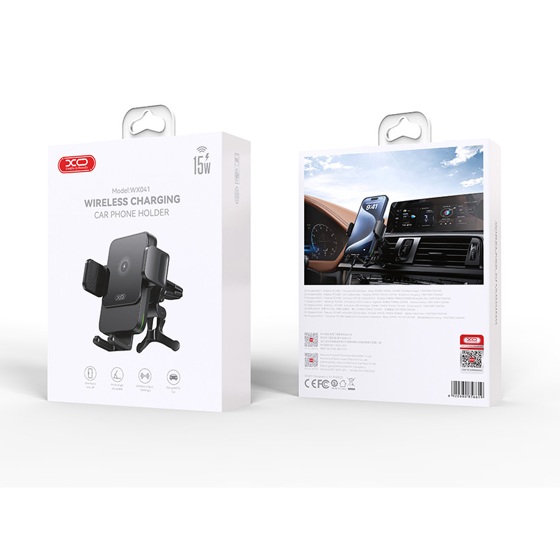 Тримач телефону автомобільний XO з бездротовою зарядкою WX041 Dual Arm Air Outlet 15W Wireless чорний Львів - фото 3