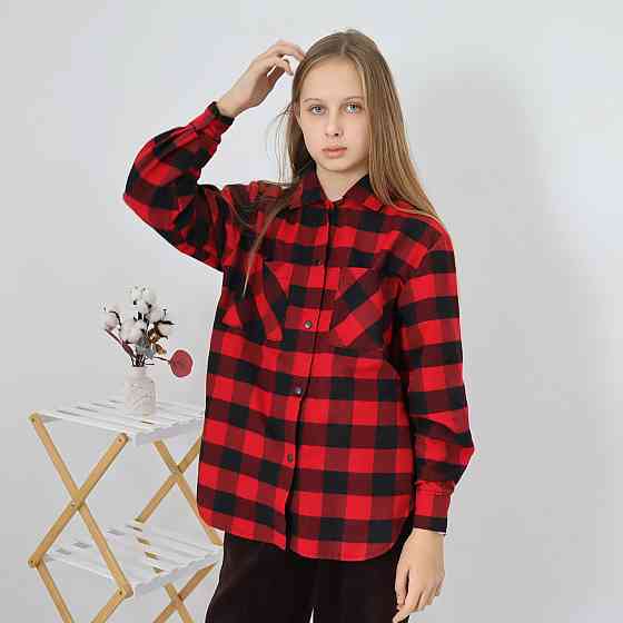Дитяча байкова сорочка в чорно-червону карту для хлопчика, для дівчинки 158 Кам'янець-Подільський