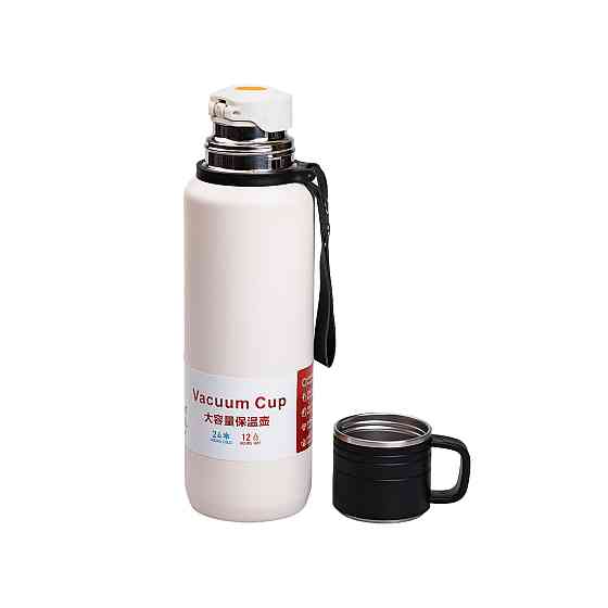 Термос с заварником 1 л, нержавеющая сталь, белый Киев