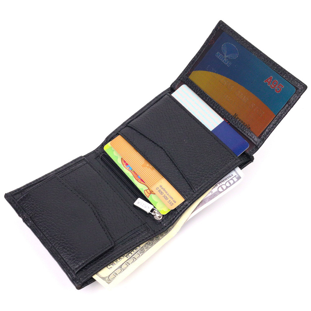 Стильне портмоне для чоловіків із фактурної натуральної шкіри KARYA 21321 Чорний Київ - фото 4