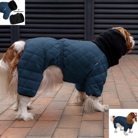 Зимовий комбінезон для собак теплий стьобаний на флісі Barksi Textile з хомутом Синій Одеса
