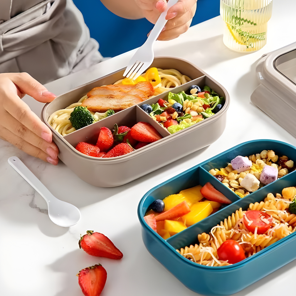 Контейнер,ланч бокс для горячей и холодной еды с отдельными отсеками и столовыми приборами для пищи,бежевый Каменец-Подольский - изображение 5