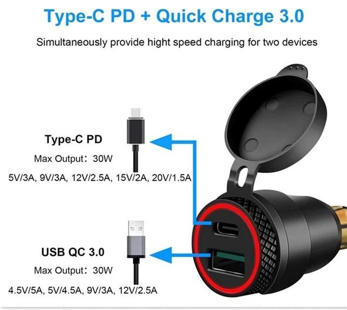 Мото зарядка USB 3.0 + PD Type-C 30W Луцьк - фото 2