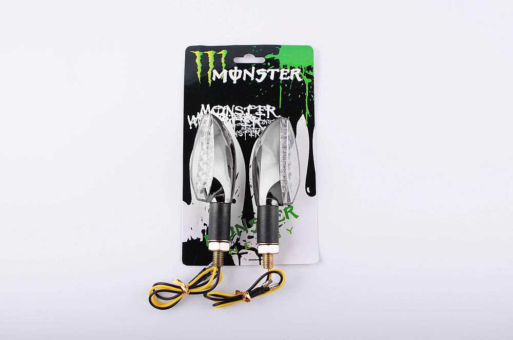 Повороти світлодіодні (пара) стрілоподібні (сріблясті, прозорі, 11 діодів) MONSTER ENERGY Київ - фото 1