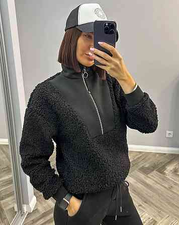 Женский стильный и удобный костюм двойка тринитка на флисе, трикотаж «Барашек» Черный, 50/52 Одесса