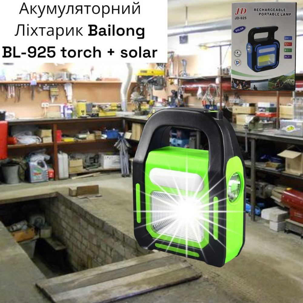Акумуляторний ліхтар Bailong BL-925 torch + solar: ручний LED ліхтарик із сонячною панеллю та USB-зарядкою Одеса - фото 11