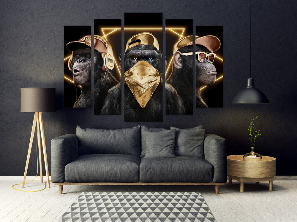Модульная картина в гостиную / спальню Три мудрые обезьяны (Golden Gangster Monkeys) Art-483_5 Киев - изображение 4