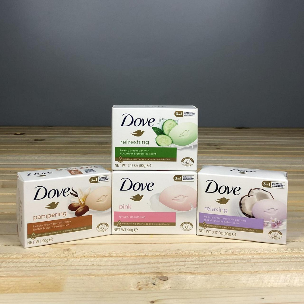 Крем-мило Dove 90 г — зволожуюче, в асортименті: огірок, рожеве, кокос, ваніль, оригінал Київ - фото 1