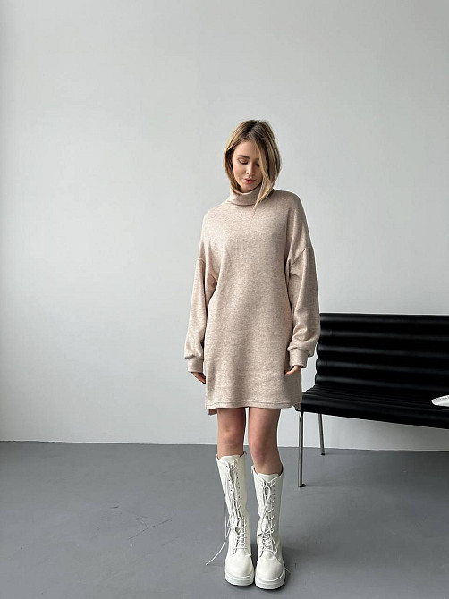 Женское теплое базовое платье турецкое двухсторонняя ангора Бежевый Одесса - изображение 2