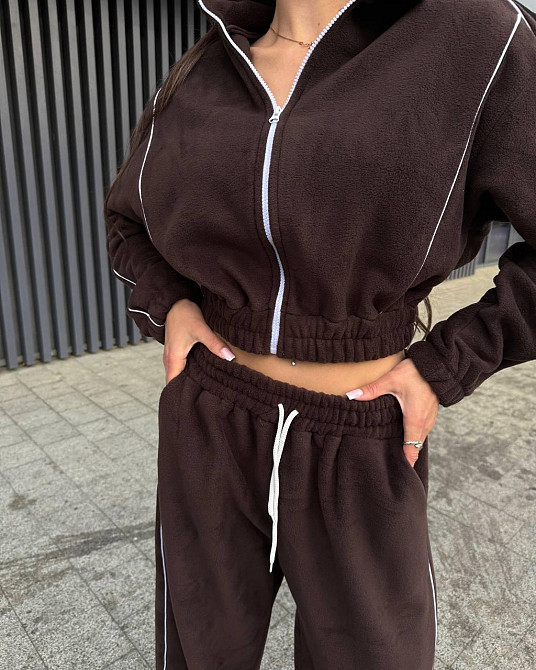 Жіночий стильний і теплий флісовий костюм-двійка Шоколад Одеса - фото 2