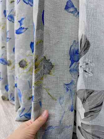 Комплект штор VR-Textil Лен Прованс 200х270 2шт и Тюль 500х270 2078ш-1681т Светло-серый с синим и белым 71-207/6 Киев