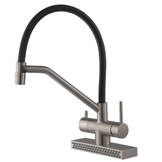 Кухонный смеситель Koer KB-74027-02 с функцией водопад и черным силиконовым изливом (KR5201) Харьков