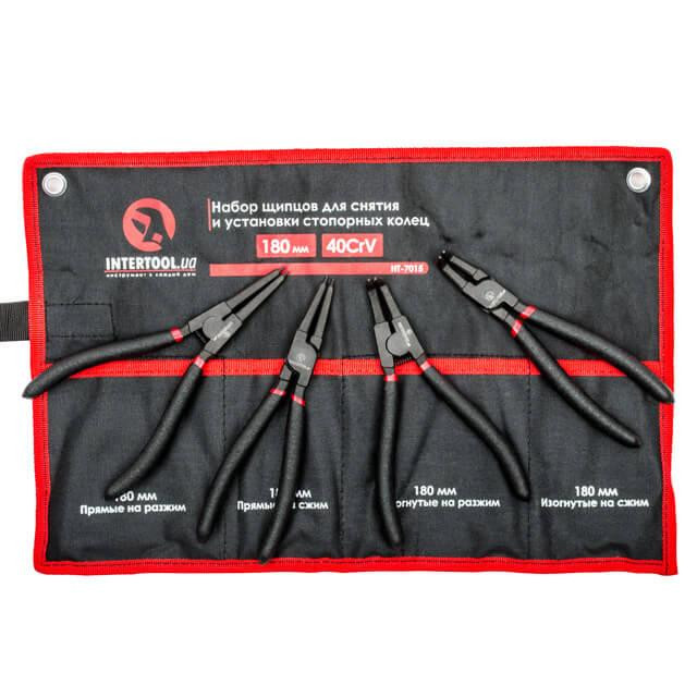Набір щипців INTERTOOL HT-7015 для стопорних кілець 4 шт., 180 мм, 40 Cr-V - з хром-ванадієвої сталі Львів - фото 1