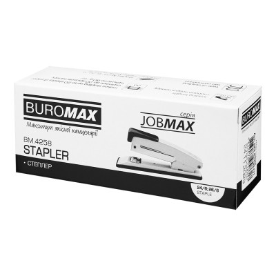 Степлер Buromax металлический, JOBMAX, 20 листов, (скобы №24;26), 112 х 44 х 34 мм, черный (BM.4258-01) Винница - изображение 5