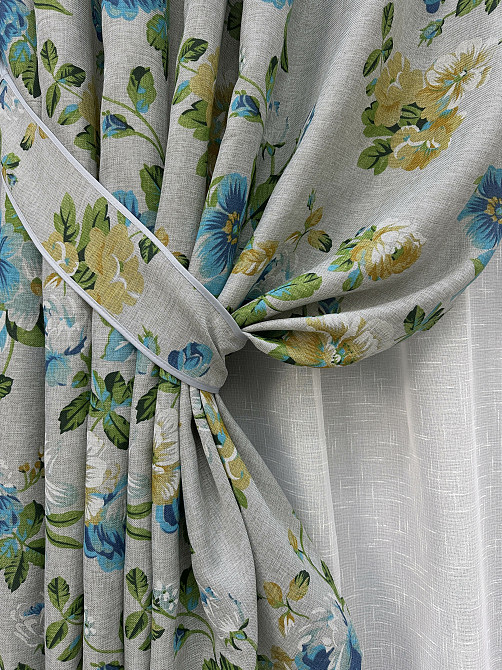 Комплект штор VR-Textil Лен Прованс 150х270 2шт и Тюль 600х270 2082ш-115т Разноцветный с белым 71-217/5 Киев - изображение 4