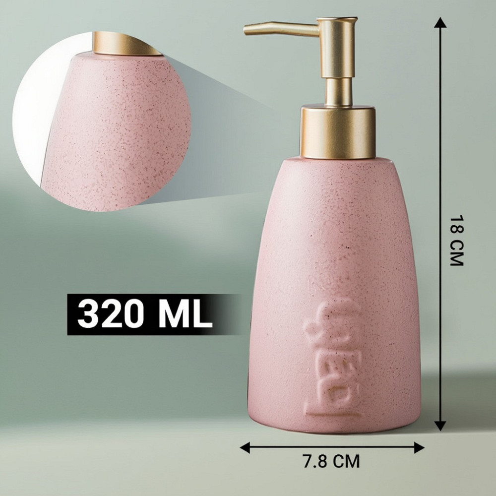Дозатор керамический для мыла в ванную и душевую комнату 320 мл, диспенсер для жидкого мыла и моющего средства, розовый Каменец-Подольский - изображение 2