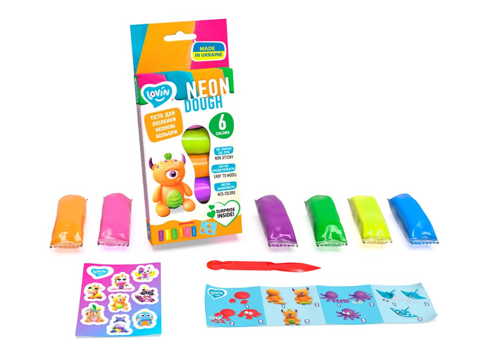 Набір тіста для ліплення "Neon Асорті" ТМ Lovin 41176, 6 кольорів по 35 г Вінниця - фото 1