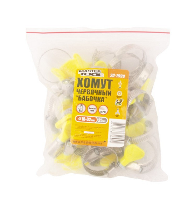 MASTERTOOL Хомут черв'ячний MASTERTOOL German type "Метелик" W2 DIN 3017 9.0 мм Ø 18-32 мм 25 ш Коломия - фото 2