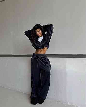 Женский повседневный трендовый велюровый костюм Черный, 46/50 Одесса