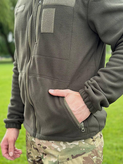 Военная тактическая оливковая флисовая кофта на змейке мужская теплая флиска тактическая демисезонная кофта SH Львов - изображение 6