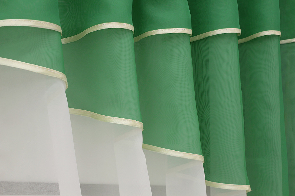 Кухонные шторы VR-Textil № 091к с ламбрекеном и подвязками зеленый с молочным 280х170 см (52-0868) Киев - изображение 5