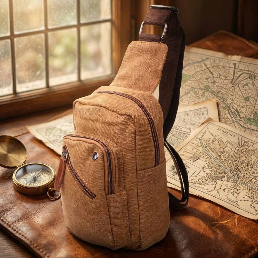 Текстильна чоловіча сумка через плече для документів та міста Vintage 21230 Коричнева Київ - фото 19