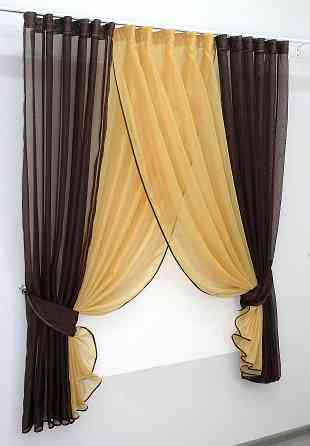 Кухонные шторки VR-Textil № 096к с подвязками венге с янтарным 400х170 см (50-674) Киев