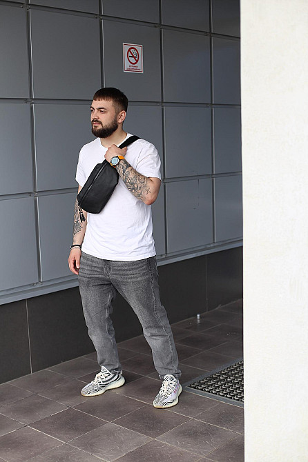 Бананка із натуральної шкіри, шкіряна сумка на пояс SKILL Taller (Чорна) Суми - фото 2