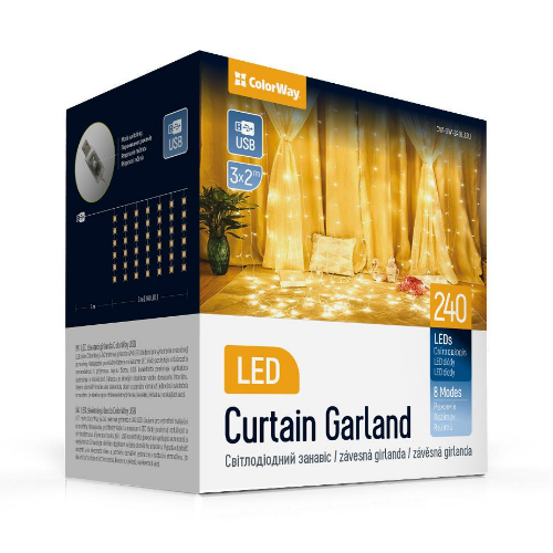 Світлодіодна гірлянда завіса (штора) 240 Led 3*2м теплий колір USB CW-GW-240L32U ColorWay Житомир - фото 10