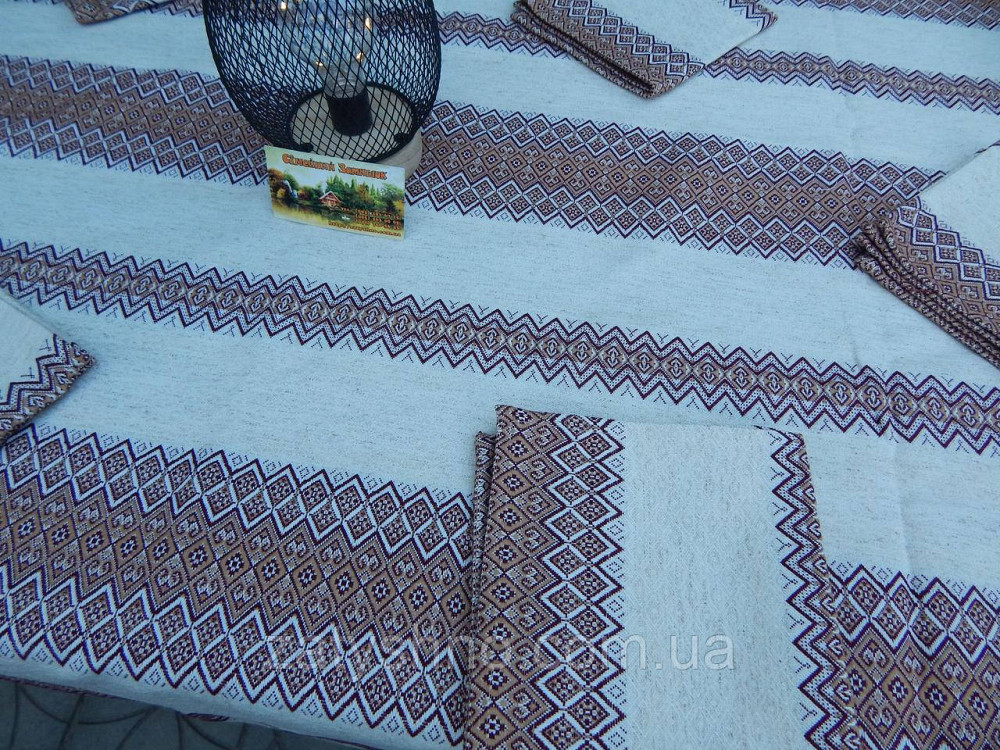 Коричнева скатертина з сетами на льону Київ - фото 7