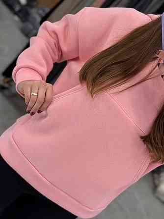 Женское теплое худи свободного кроя с накатом на спине турецкая трехнитка на флисе Розовый, 46/48 Одесса