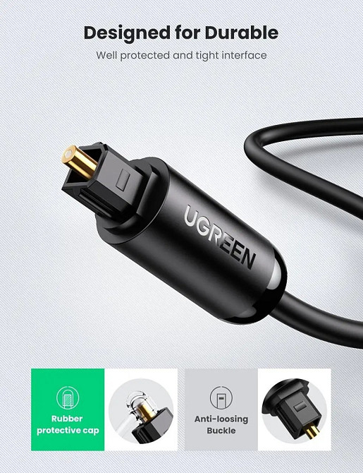 Кабель оптичний UGreen AV122 Toslink-Toslink Optical Audio Cable 70893 (Чорний, 3м) Николаев - изображение 6