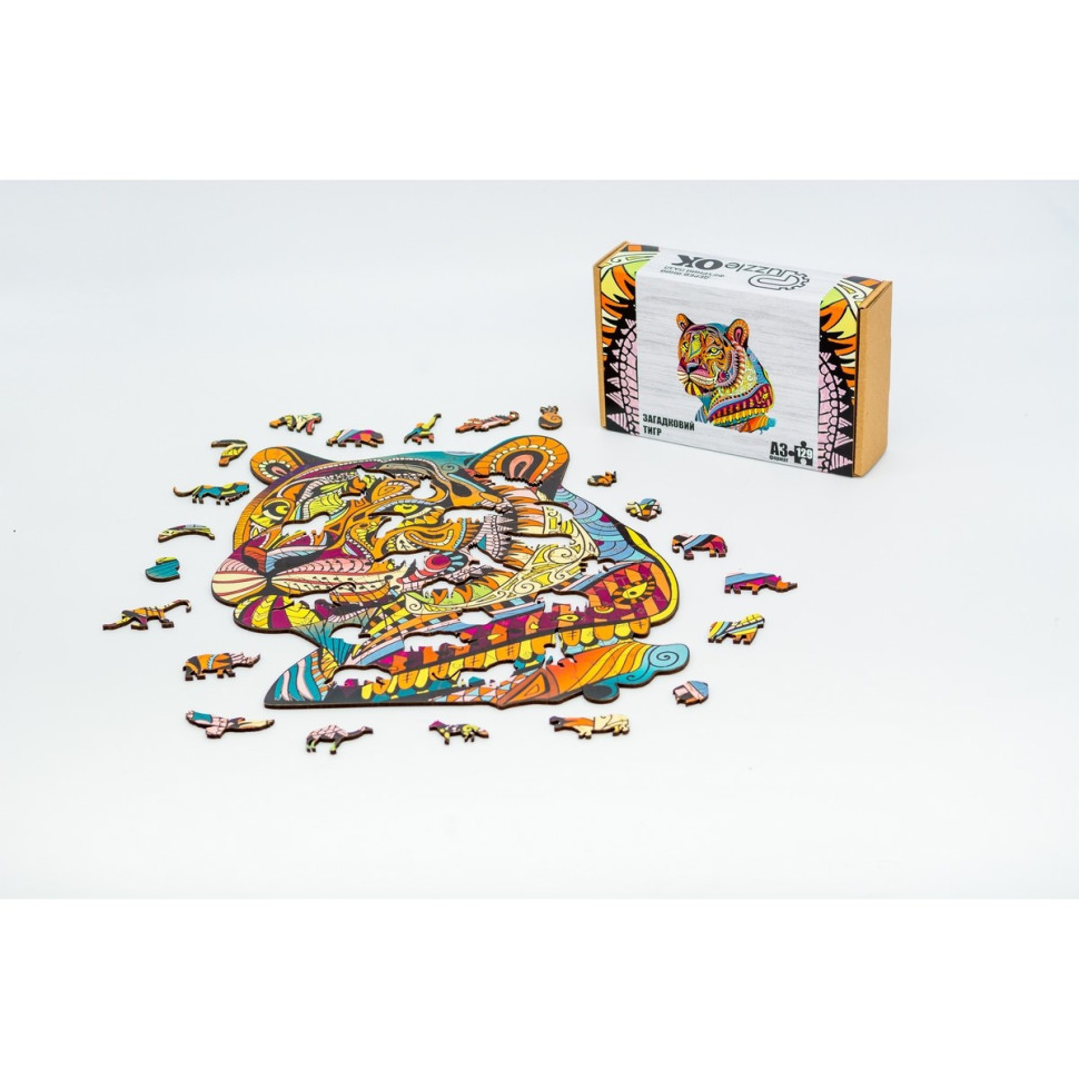 Фігурний дерев'яний пазл A3 "Загадковий тигр" PuzA3-00726, 129 елементів Вінниця - фото 2
