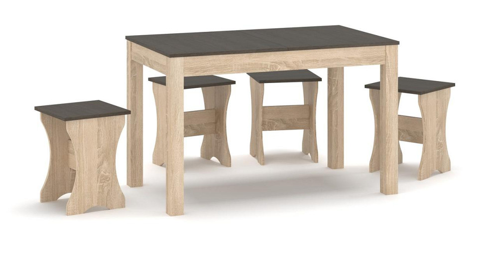 Стол не раздвижной + 4 табурета (комплект) Наполеон - Ривера трюфель + Дуб самоа Львов - изображение 1