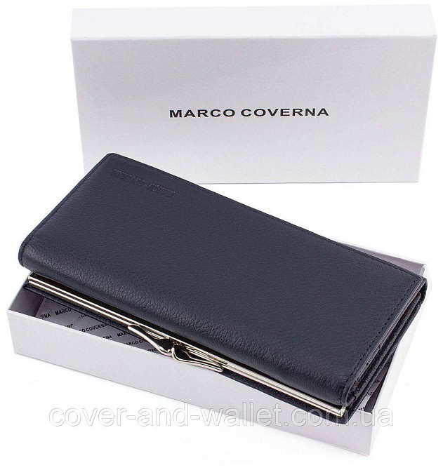 Жіночий горизонтальний шкіряний гаманець синього кольору Marco Coverna 1412 Київ - фото 7